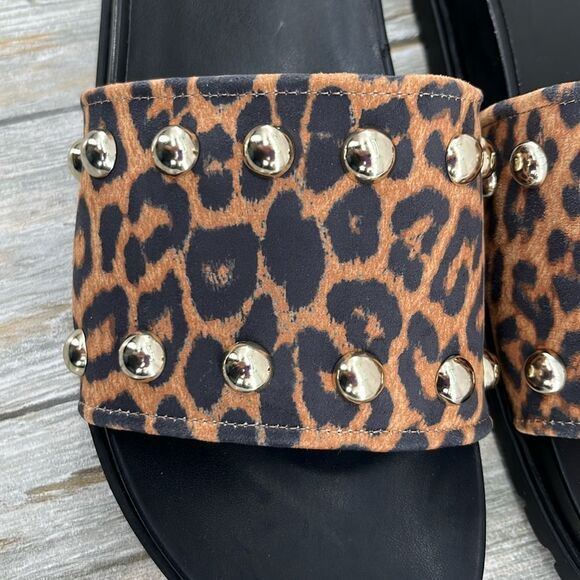 Women’s Leopard Print Studded Slides Sandals Shoes Size 9 - Picture 4 of 8